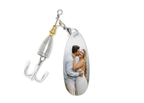 Fishing lure with a photo of a couple on a white background