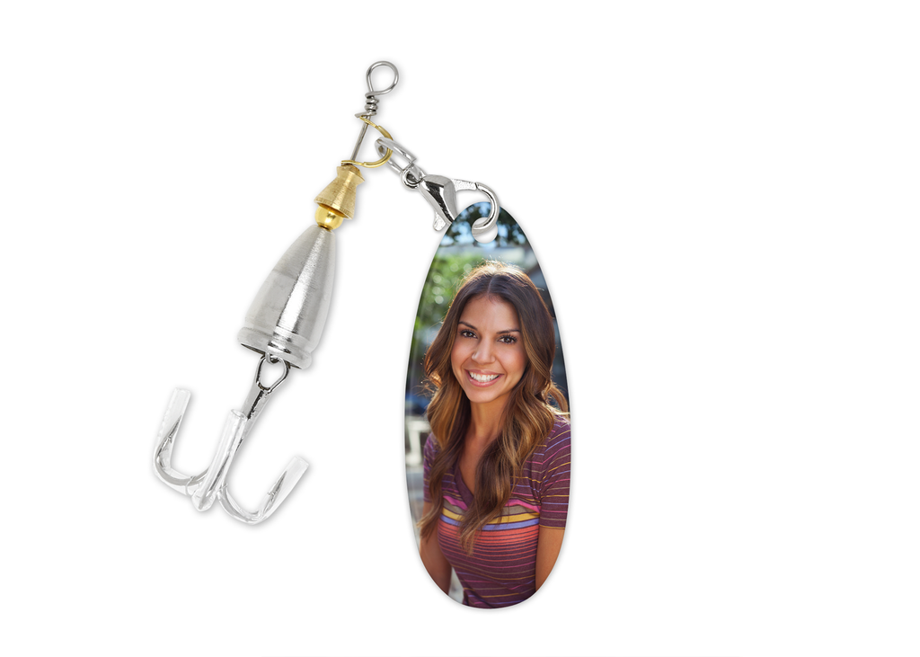 Fishing lure with a photo of a woman Portrait on a white background