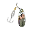 Fishing lure with a photo of a happy couple on a white background