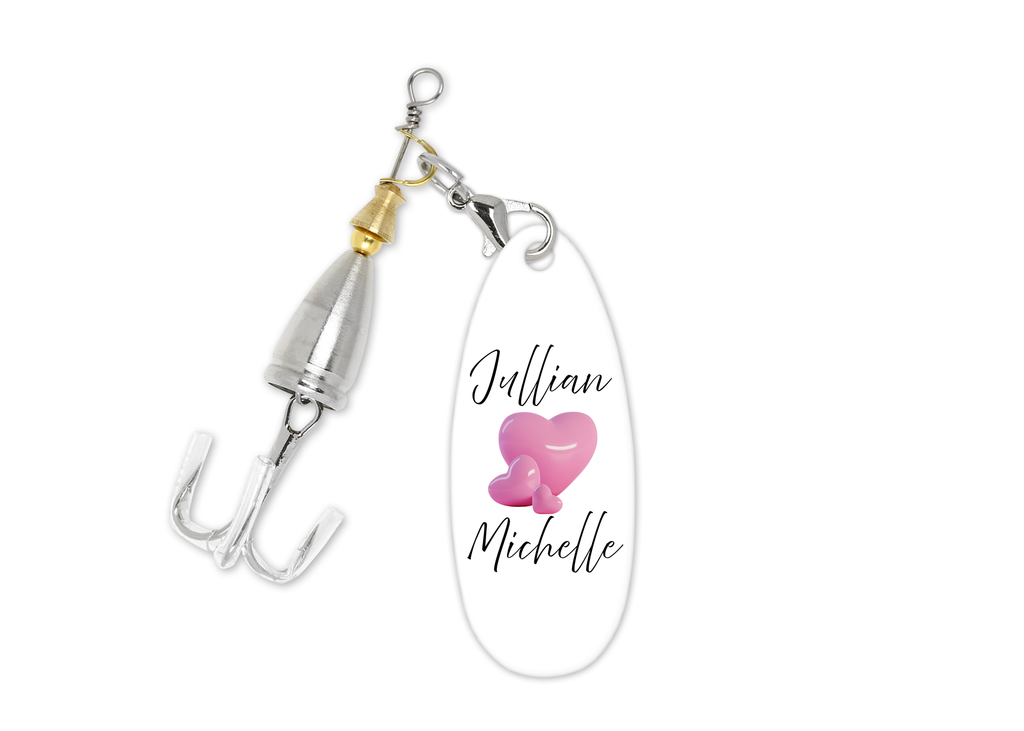 Fishing lure with personalized name on a white background