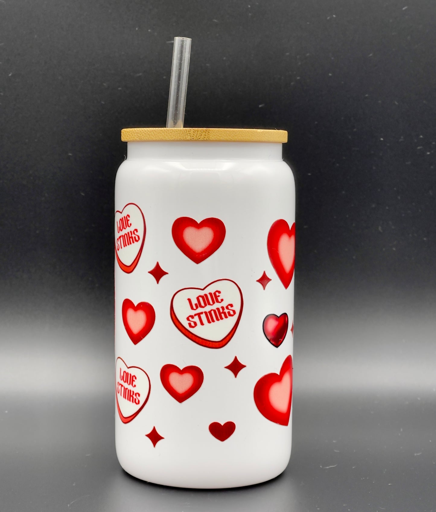 Anti-Valentine 16 oz. White Glass Can, Tumbler