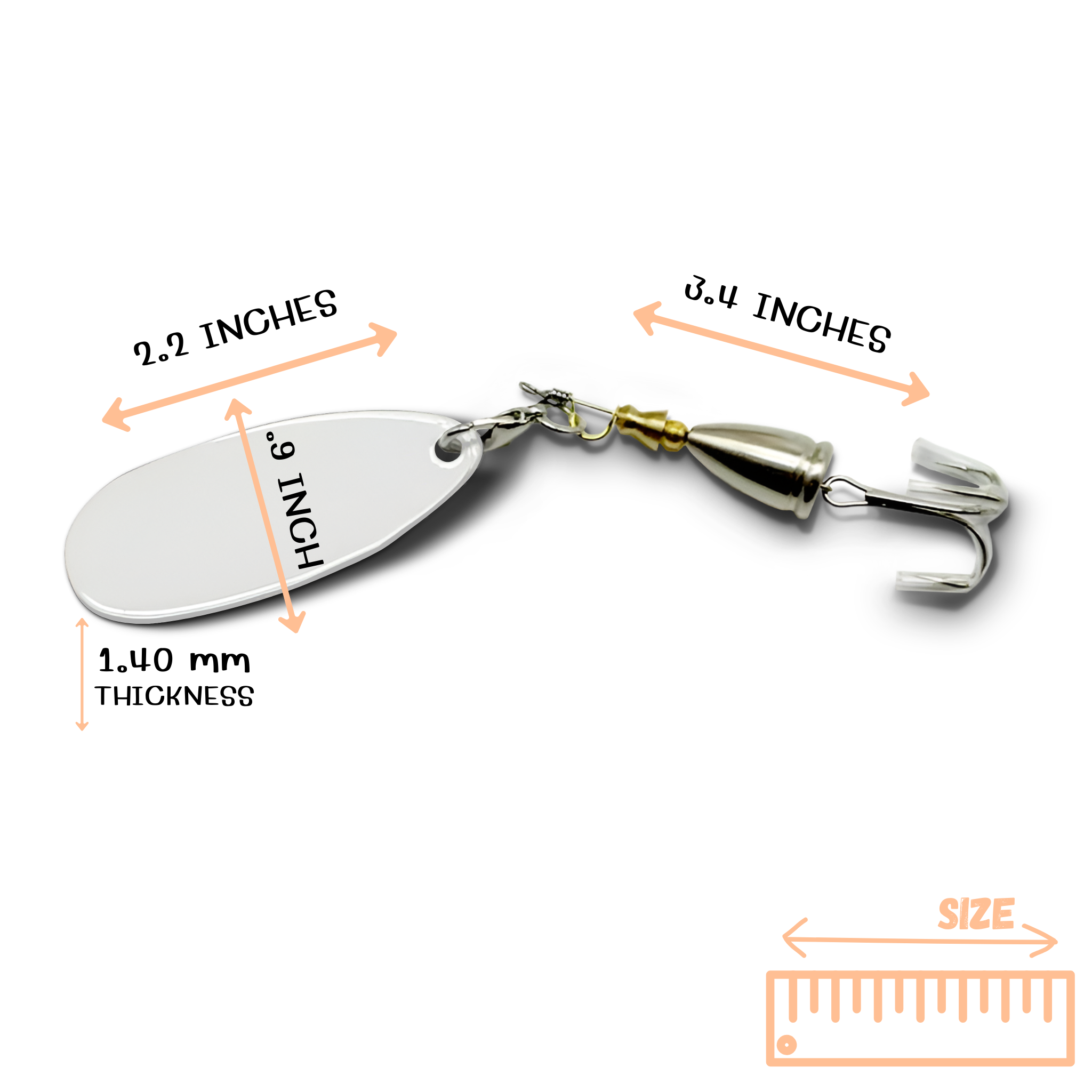Custom Fishing Lure Measurement Showing all measurements