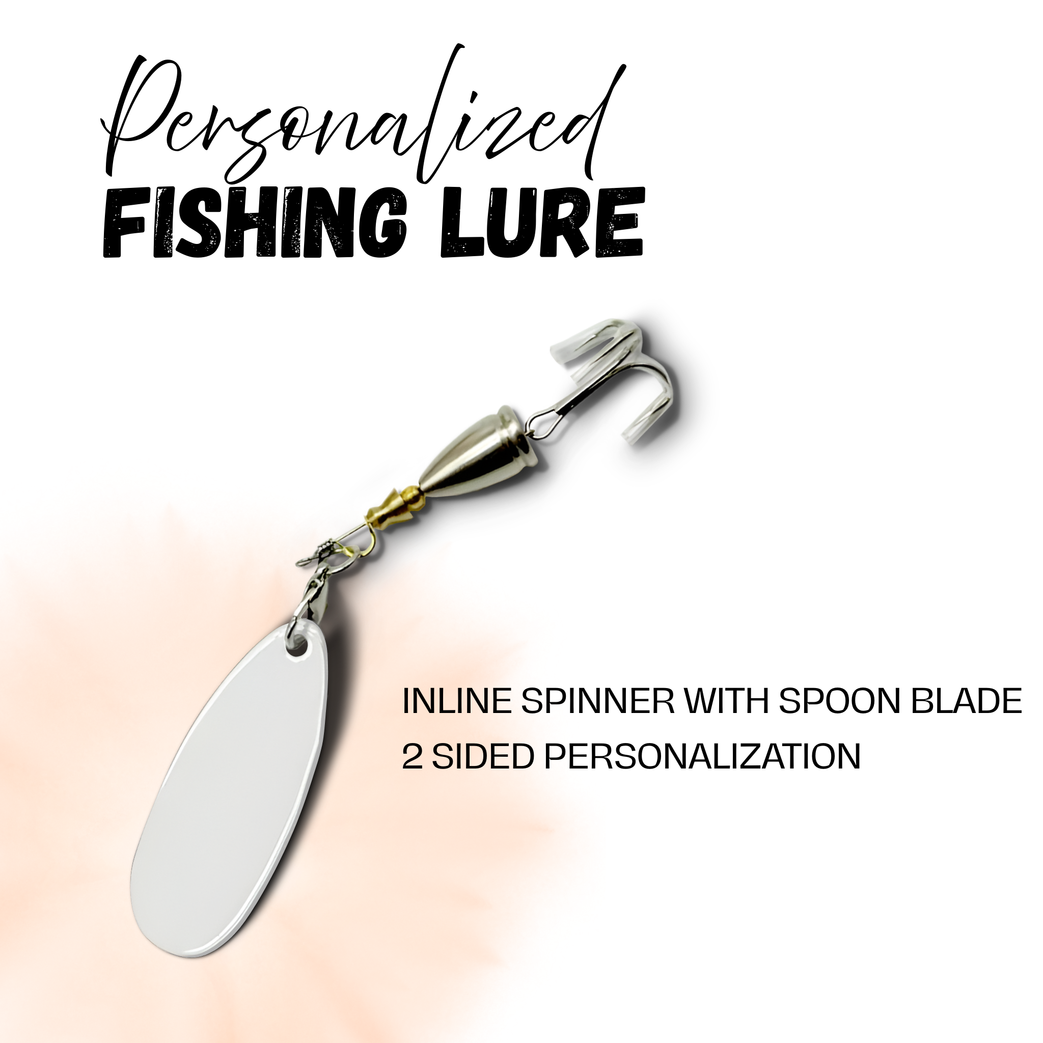 Fishing lure with text highlighting features on a white background