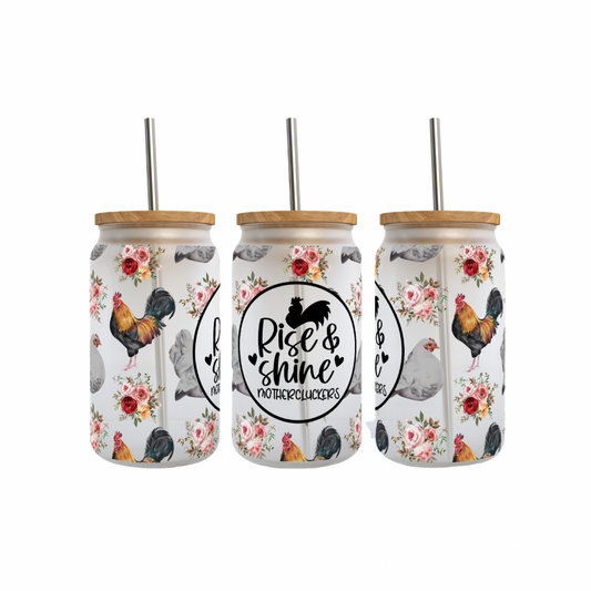 Rise & Shine with a sweet floral design mixed with chickens