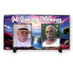 Memorial plaque with two portraits of a man and scenic background, featuring 'In Loving Memory' text. Grief, Loss, Memorial Gift